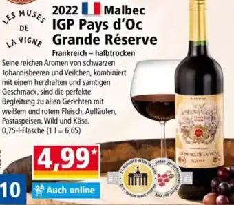 Norma LES MUSES DE LA VIGNE 2022 Malbec IGP Pays d'Oc Grande Réserve 0,75 L Flasche Angebot