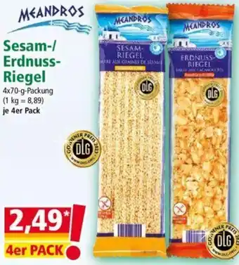 Norma MEANDROS Sesam/Erdnuss-Riegel 4x70 g Packung Angebot