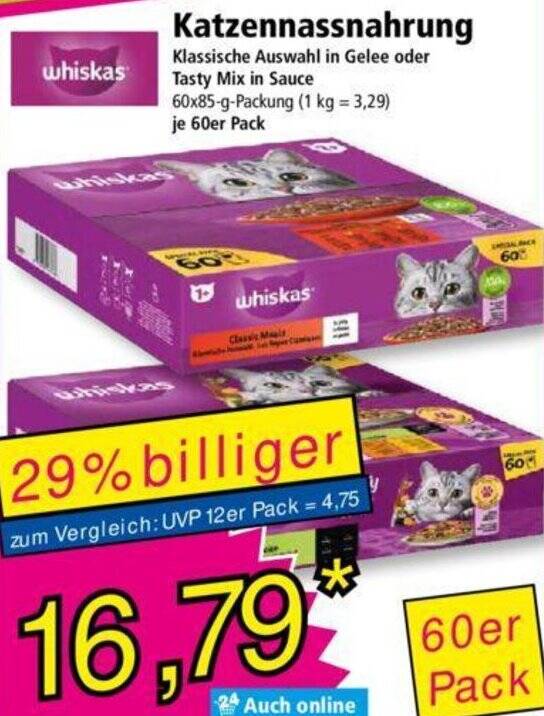 whiskas Katzennassnahrung 60x85 g Packung Angebot bei Norma