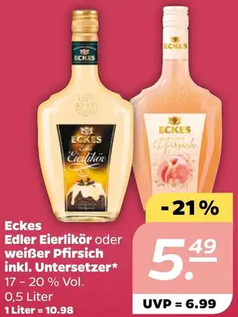 NETTO Eckes Edler Eierlikör oder weißer Pfirsich inkl. Untersetzer 0,5 Liter Angebot