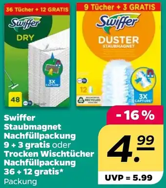 NETTO Swiffer Staubmagnet Nachfüllpackung 9 +3 gratis oder Trocken Wischtücher Nachfüllpackung 36 + 12 gratis Angebot