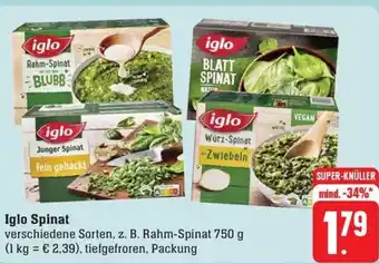 Schmidt's Märkte Iglo Spinat verschiedene Sorten, tiefgefroren, Packung Angebot