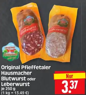 Edeka Herkules Original Pfieffetaler Hausmacher Blutwurst oder Leberwurst 250 g Angebot