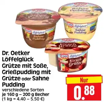 Edeka Herkules Dr. Oetker Löffelglück Grütze mit Soße, Grießpudding mit Grütze oder Sahne Pudding 160-200 g Becher Angebot