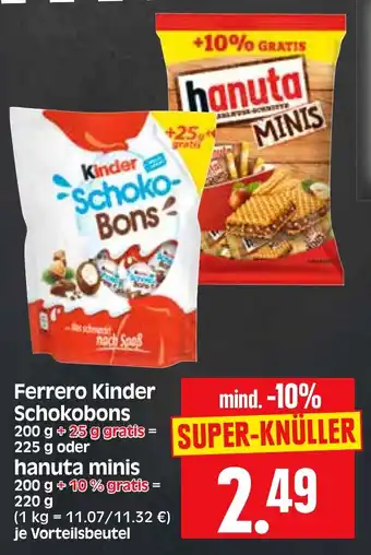 Edeka Herkules Ferrero Kinder Schokobons 225 g oder hanuta MINIS 200 g Angebot