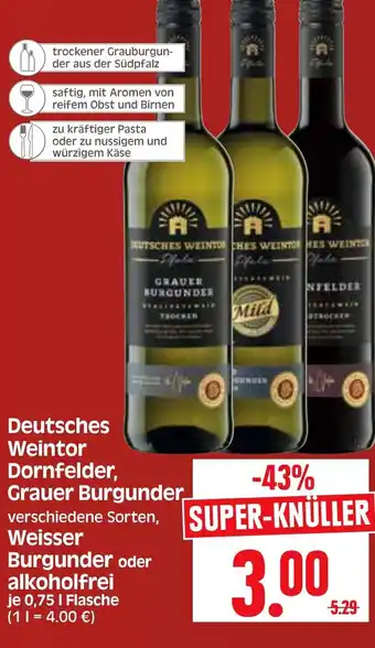 Edeka Herkules Deutsches Weintor Dornfelder, Grauer Burgunder oder alkoholfrei 0,75 l Flasche Angebot