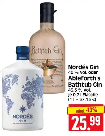 Edeka Herkules Nordés Gin oder Ableforth's Bathtub Gin 0,7 I Flasche Angebot