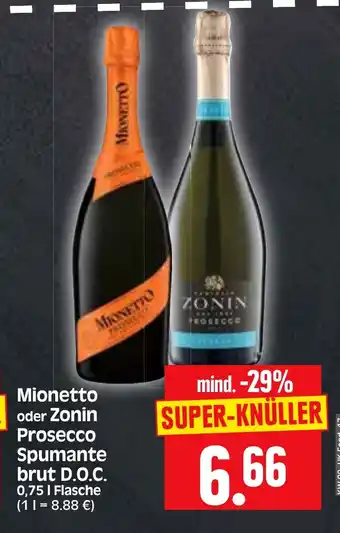 Edeka Herkules Mionetto oder Zonin PROSECCO Spumante brut D.O.C. 0,75 I Flasche Angebot