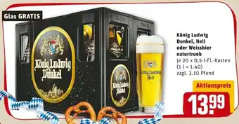 REWE PETZ König Ludwig Dunkel, Hell oder Weissbier naturtrueb 20x0,5L Angebot