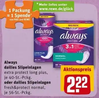 REWE PETZ Always dailies Slipeinlagen oder dailies Slipeinlagen Angebot