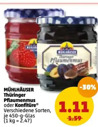 PENNY Mühlhäuser Thüringer Pflaumenmus oder Konfitüre 450g Angebot