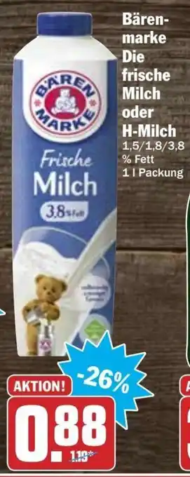 HIT Ullrich Bärenmarke Die Frische Milch oder H-Milch 1L Angebot