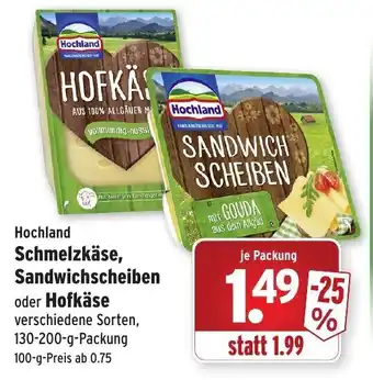 Wasgau Hochland Schmelzkäse, Sandwichscheiben oder Hofkäse 130-200g Angebot