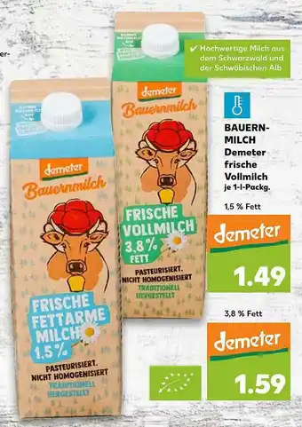 Kaufland Bauern Milch Demeter Frische Vollmilcj Angebot