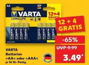 Kaufland Varta Batterien »aa« Oder »aaa« 12+4 Gratis Angebot