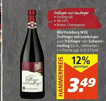 Marktkauf Württemberg Wizg Trollinger Mit Lemberger Auch Trollinger Oder Schwarz-riesling Angebot