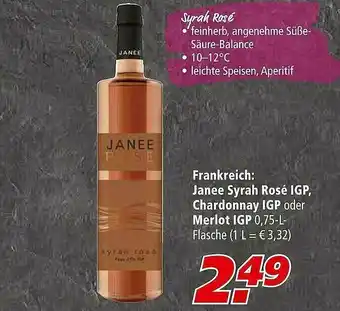 Marktkauf Frankreich: Janee Syrah Rosé Igp Chardonnay Igp Oder Merlot Igp Angebot