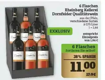 Marktkauf 6 Flaschen Rheinberg Kellerei Dornfelder Qualitätswein Angebot