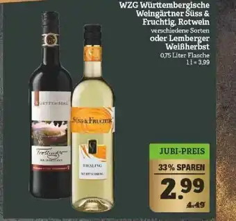 Marktkauf Wzg Württembergische Wiengärtner Süss & Fruchtig Rotwein Oder Lemberger Weißherbst Angebot