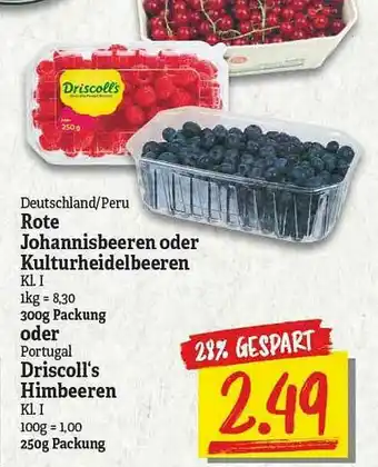 NP Discount Deutschland Peru Rote Johannisbeeren Oder Kulturheidelbeeren Oder Driscoll's Himbeeren Angebot