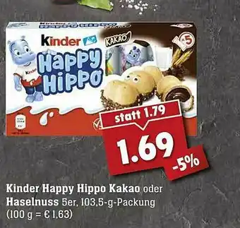 Scheck-in-Center Kinder Happy Hippo Kakao Oder Haselnuss Angebot