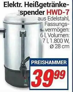 CENTERSHOP Elektr. Heißgetränke-spender Hwd-7 Angebot