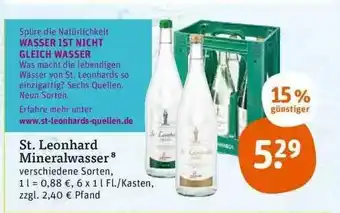 tegut St. Leonhard Mineralwasser Verschiedene Sorten Angebot