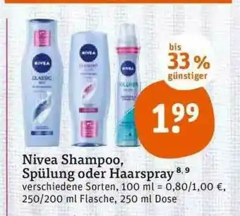 tegut Nivea Shampoo Spülung Oder Haarspray Verschiedene Sorten Angebot