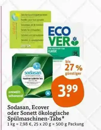 tegut Sodasan Ecover Oder Sonett ökologische Spülmaschinen-tabs Angebot