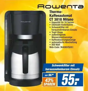 HEM Expert Rowenta Thermo Kaffeeautomat CT 3818 Milano Angebot