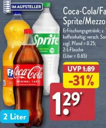 Aldi Nord Coca-Cola/Fanta/ Sprite/Mezzo Mix 2 L Flasche Angebot