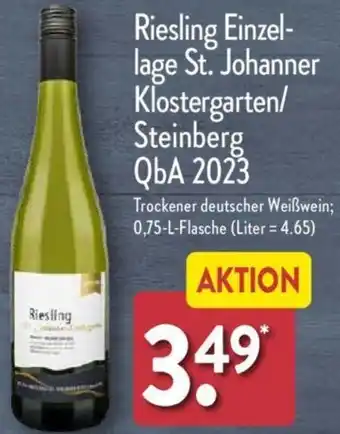 Aldi Nord Riesling Einzellage St. Johanner Klostergarten/ Steinberg QbA 2023 Angebot