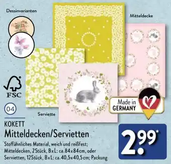 Aldi Nord KOKETT Mitteldecken/Servietten Angebot