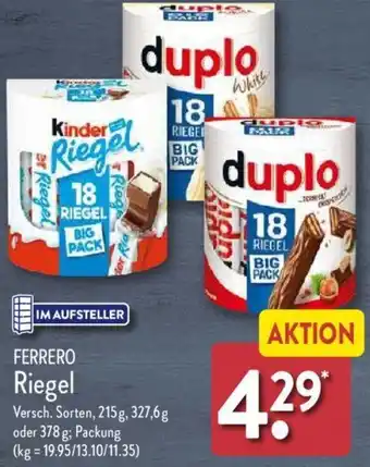 Aldi Nord FERRERO Riegel 215g, 327,6 g oder 378 g Angebot