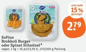 tegut SoFine Brokkoli Burger oder Spinat Schnitzel 170/200 g Packung Angebot