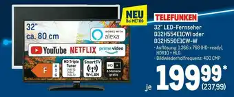 METRO Telefunken 32“ led-fernseher d32h554e1cwi oder d32h550e1cw-w Angebot