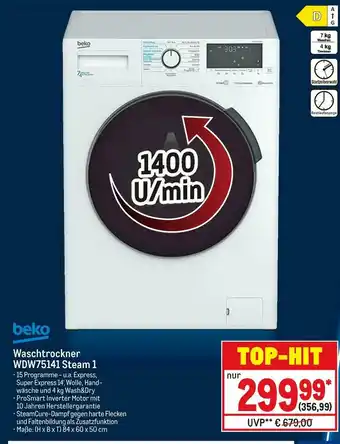 METRO Beko waschtrockner wdw75141 steam 1 Angebot