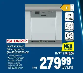 METRO Sharp geschirrspüler teilintegrierbar qw-gx13s47es-de Angebot