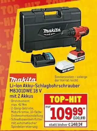 METRO Makita li-ion akku-schlagbohrschrauber m8301dwe 18 v mit 2 akkus Angebot