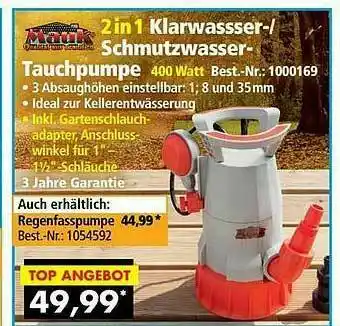 Norma24 Mauk 2in1 Klarwassser- Schmutzwaasser-tauchpumpe Angebot