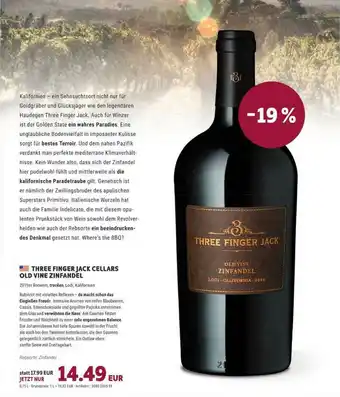 Vino Weinmarkt Three Finger Jack Cellars Old Vine Zinfandel Angebot