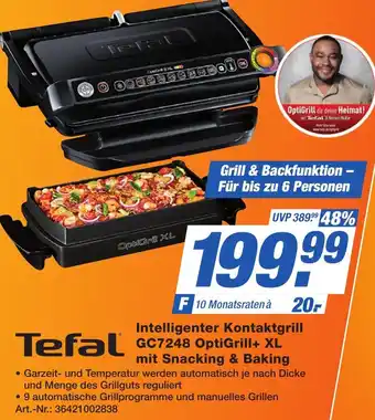 Expert Technomarkt Tefal Intelligenter Kontaktgrill GC7248 OptiGrill+ XL mit Snacking & Baking Angebot