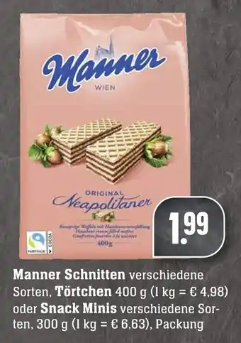 Edeka Neukauf Manner Schnitten, Törtchen 400g oder Snack Minis 300g Angebot