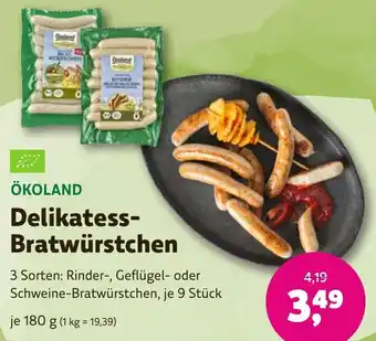 Denns BioMarkt ÖKOLAND Delikatess-Bratwürstchen 180 g Angebot