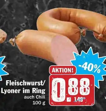 Hit Fleischwurst/Lyoner im Ring 100g Angebot