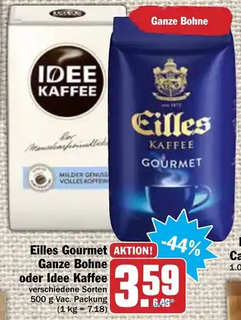 Hit Eilles Gourmet Ganze Bohne oder Idee Kaffee 500g Angebot