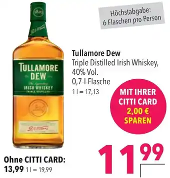 CITTI Markt Tullamore Dew Triple Distilled Irish Whiskey 0,7 l Flasche Angebot