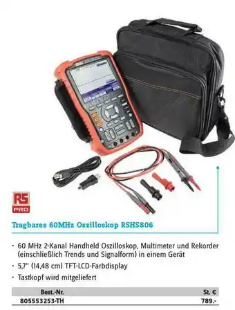 Conrad Rspro Tragbares 60mhz Oszilloskop Rshs806 Angebot