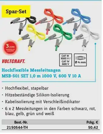 Conrad Voltcraft Hochflexible Messleitungen Msb-501 Set 1,0 M 1000 V, 600 V 10 A Angebot