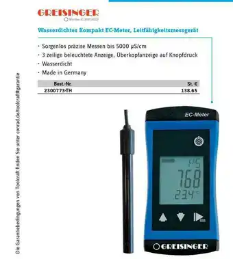 Conrad Greisinger Wasserdichtes Kompakt Ec-meter, Leitfähigkeitsmessgerät Angebot